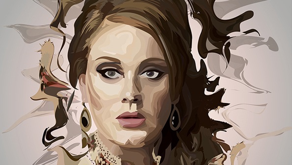 Posterized illustration of Adele, created by tediously outlining her portrait with a makeshift lightbox.